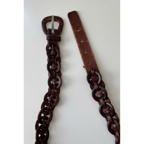 Vintage Handmade Leather women\'s braided belt brown hand crafted size 28-30 XS main image 6